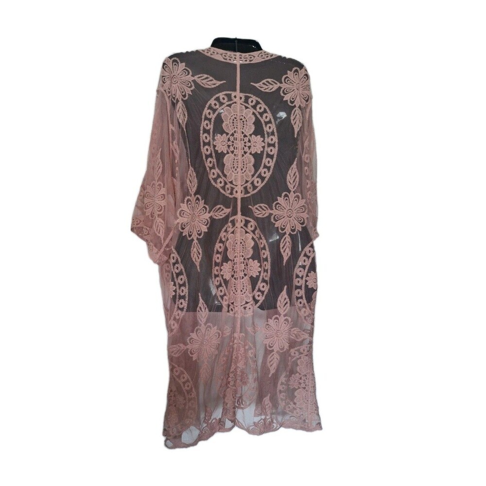 Crochet Lace Kimono Cardigan  L/XL Time & Tru Blush Sheer Duster Open Front New